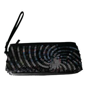 Sephora Black Sequin Mini Clutch with Wrist Strap – Sparkly Holiday Evening Bag